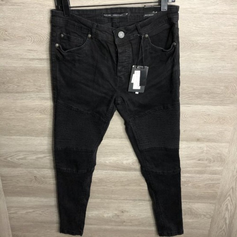 Brave Soul Denim Studio Mens 30R Black Denim Biker